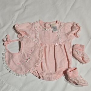 Vintage 2004 Magic Years Girl Pink Tull Embroidered Fairy Floral Set  6 Months